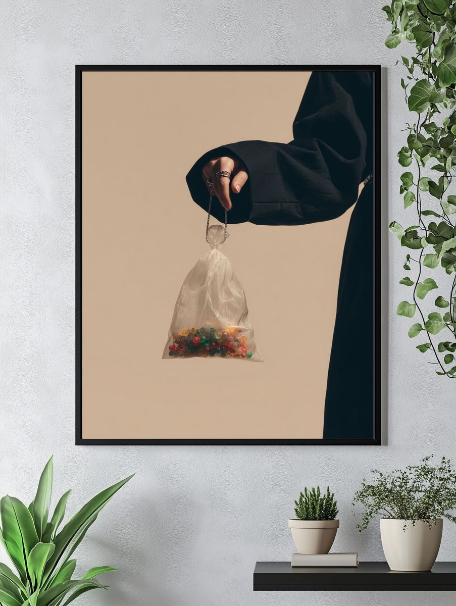 Minimalist Hand with Candy Bag Poster. — room view 4