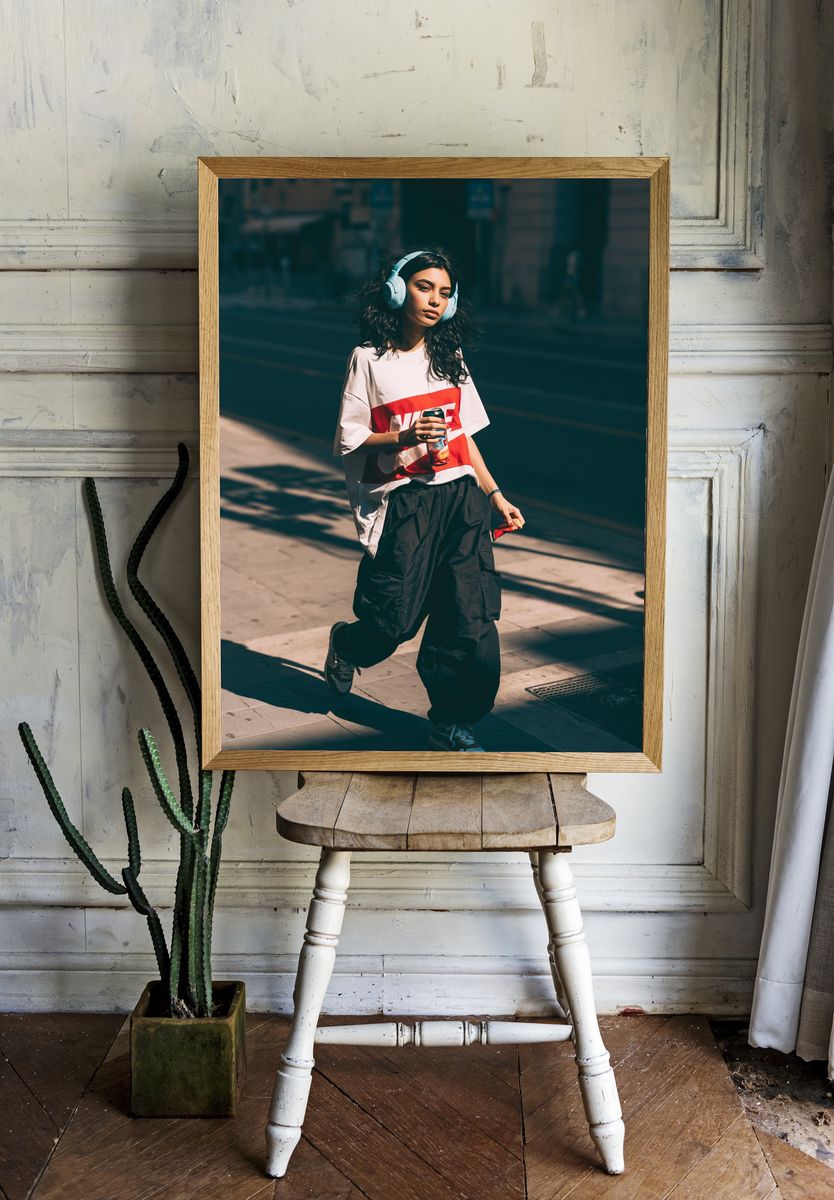 Streetwear Girl with Headphones Poster. — room view 1