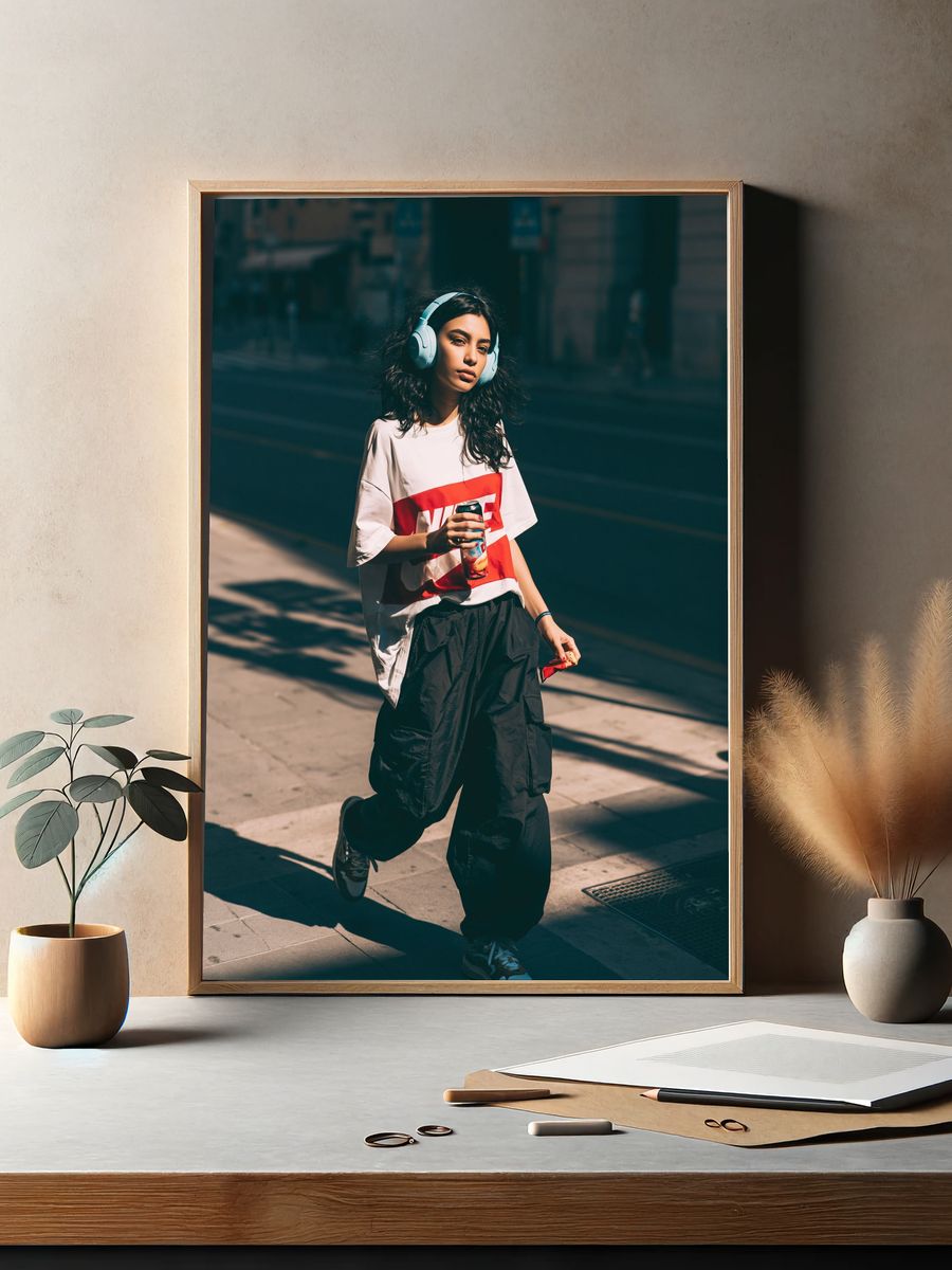Streetwear Girl with Headphones Poster. — room view 2
