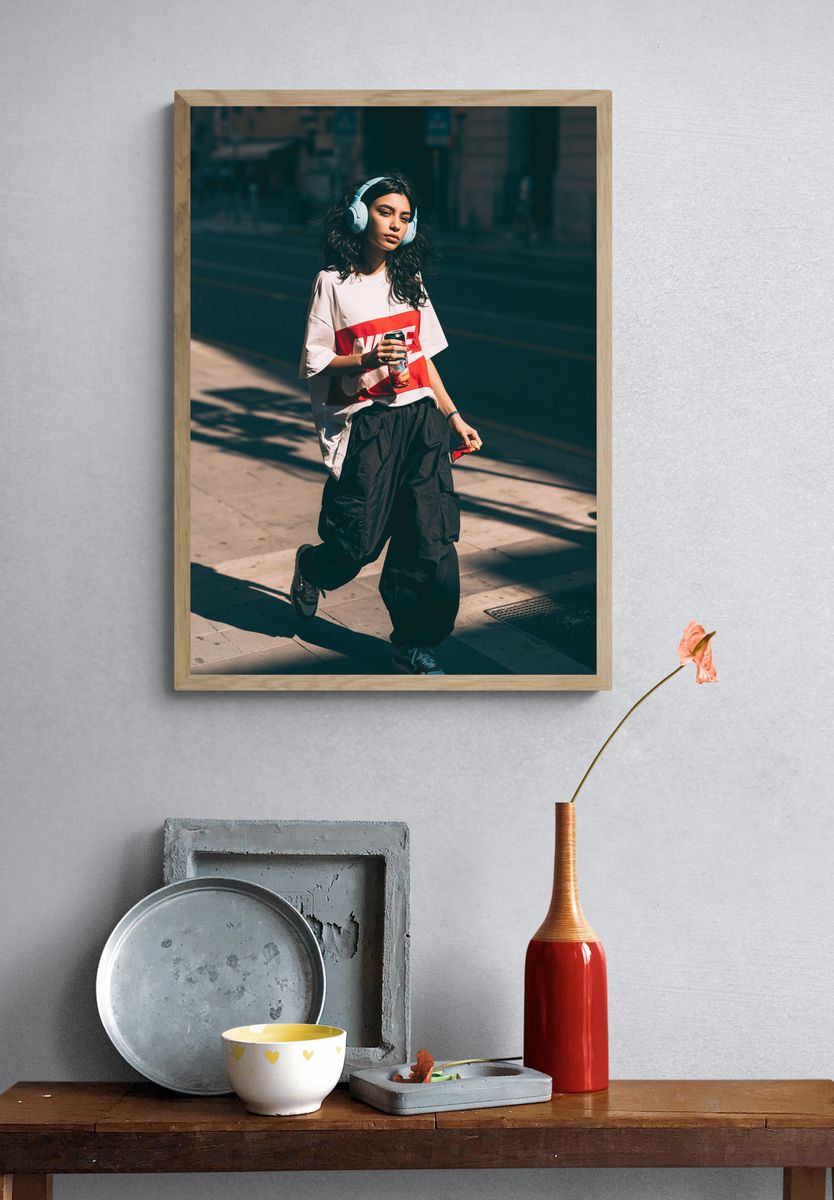 Streetwear Girl with Headphones Poster. — room view 3