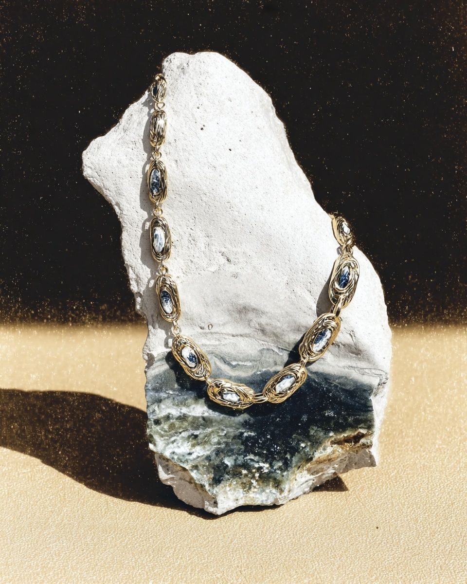Gold Necklace Still Life Poster. poster detail