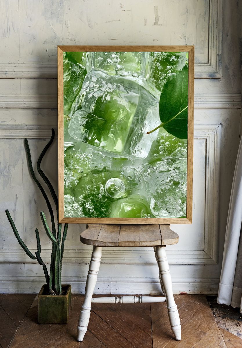 Green Ice Leaves Photography Poster. room preview