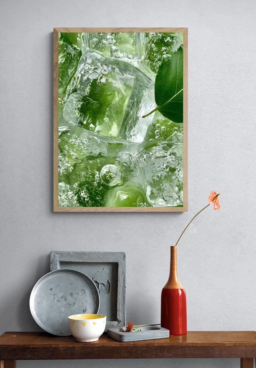 Green Ice Leaves Photography Poster. — room view 3