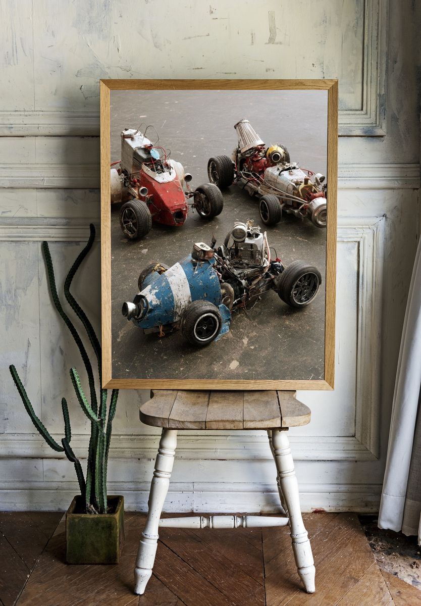Scrap Racing Cars Photography Poster. room preview