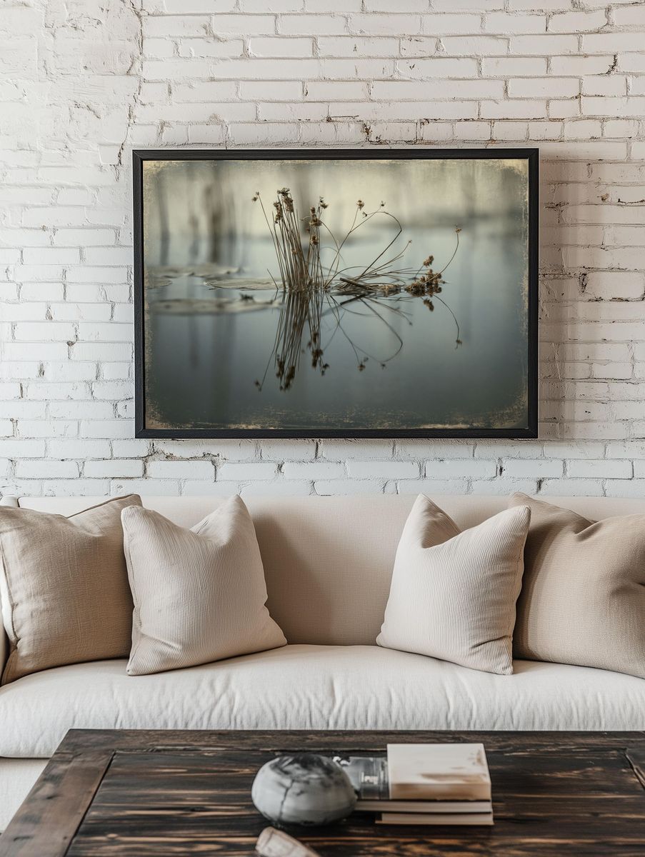 Reeds on Still Water Photography Poster. room preview