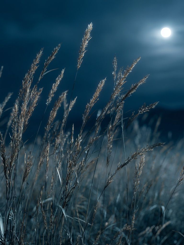 Moonlit Grass Field Photography Poster. poster detail