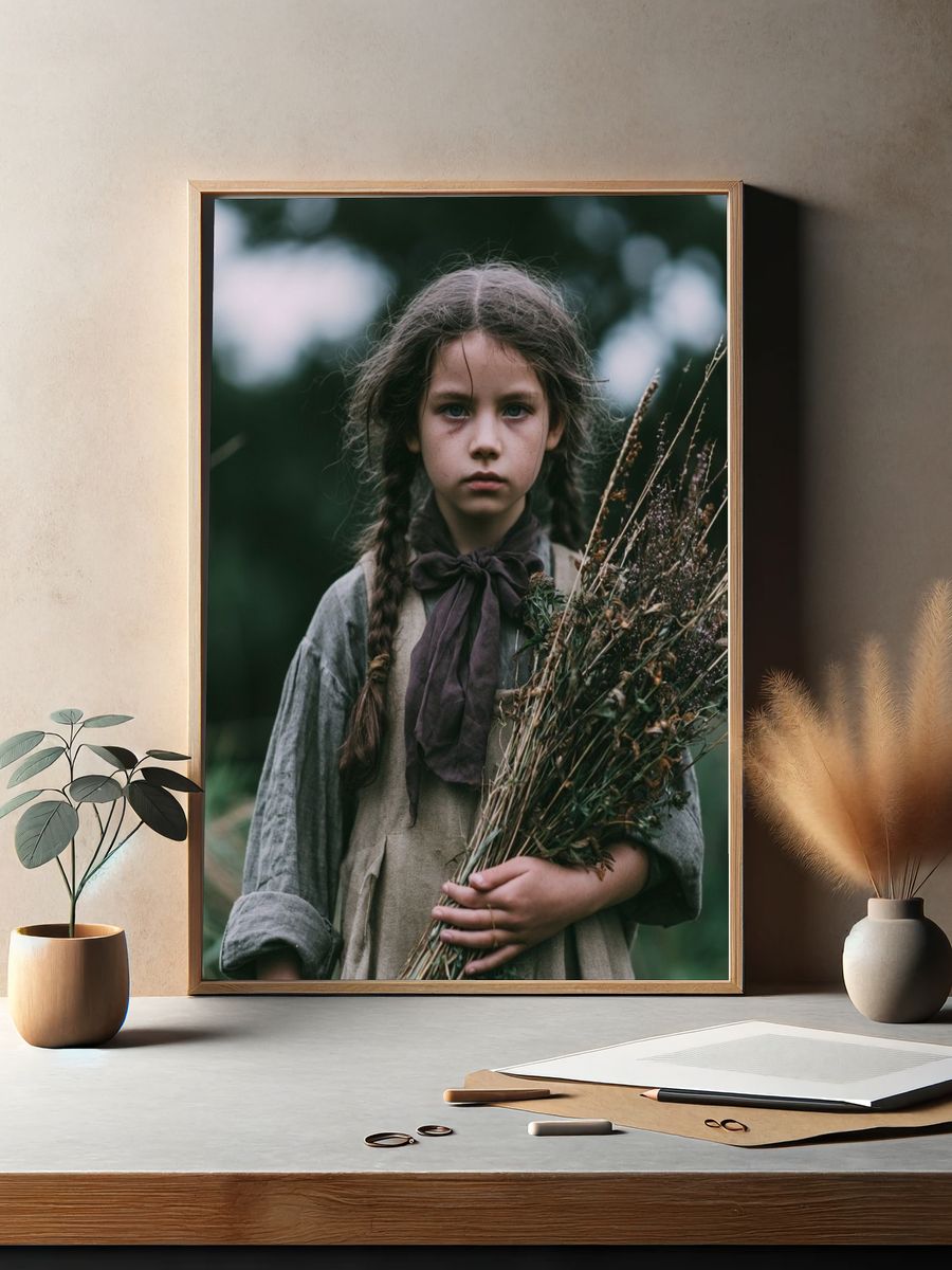 Girl with Wildflowers Photography Poster. — room view 2