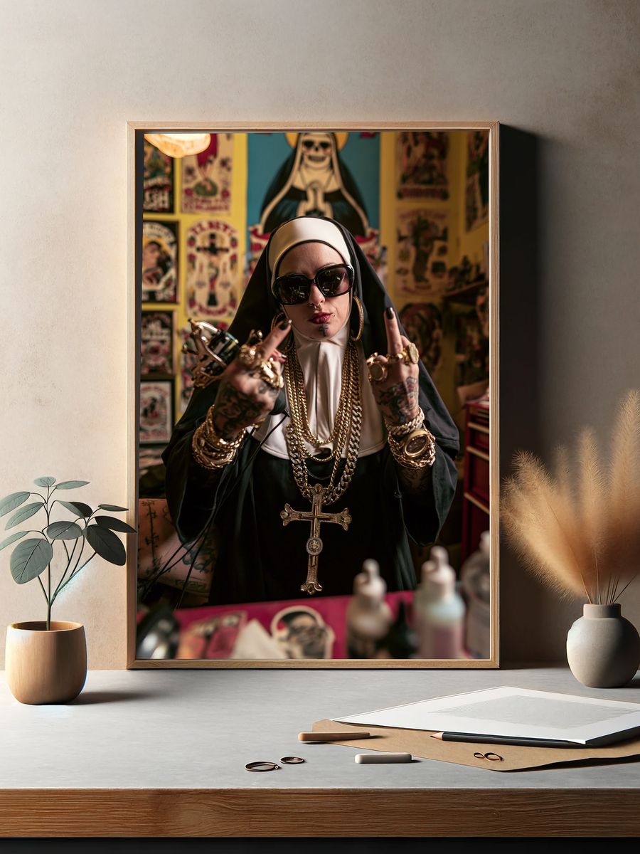 Tattooed Nun Portrait Photography Poster. — room view 2