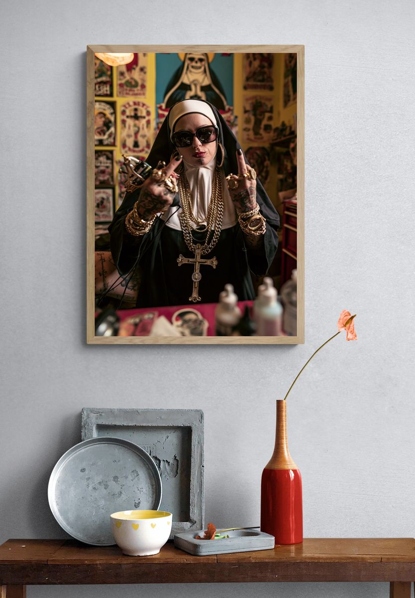 Tattooed Nun Portrait Photography Poster. — room view 3