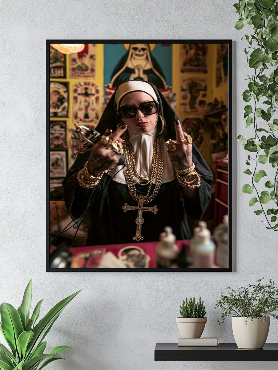 Tattooed Nun Portrait Photography Poster. — room view 4