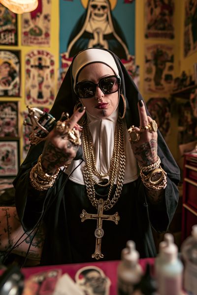 Tattooed Nun Portrait Photography Poster. poster