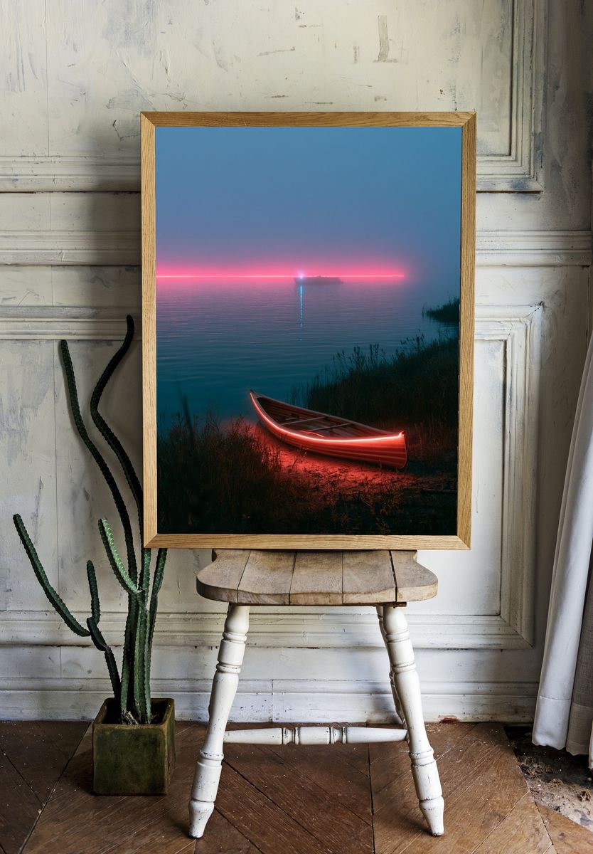 Neon Canoe at Dusk Poster. — room view 1