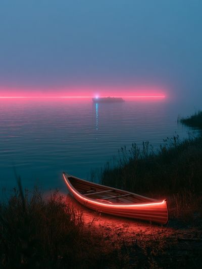 Neon Canoe at Dusk Poster.