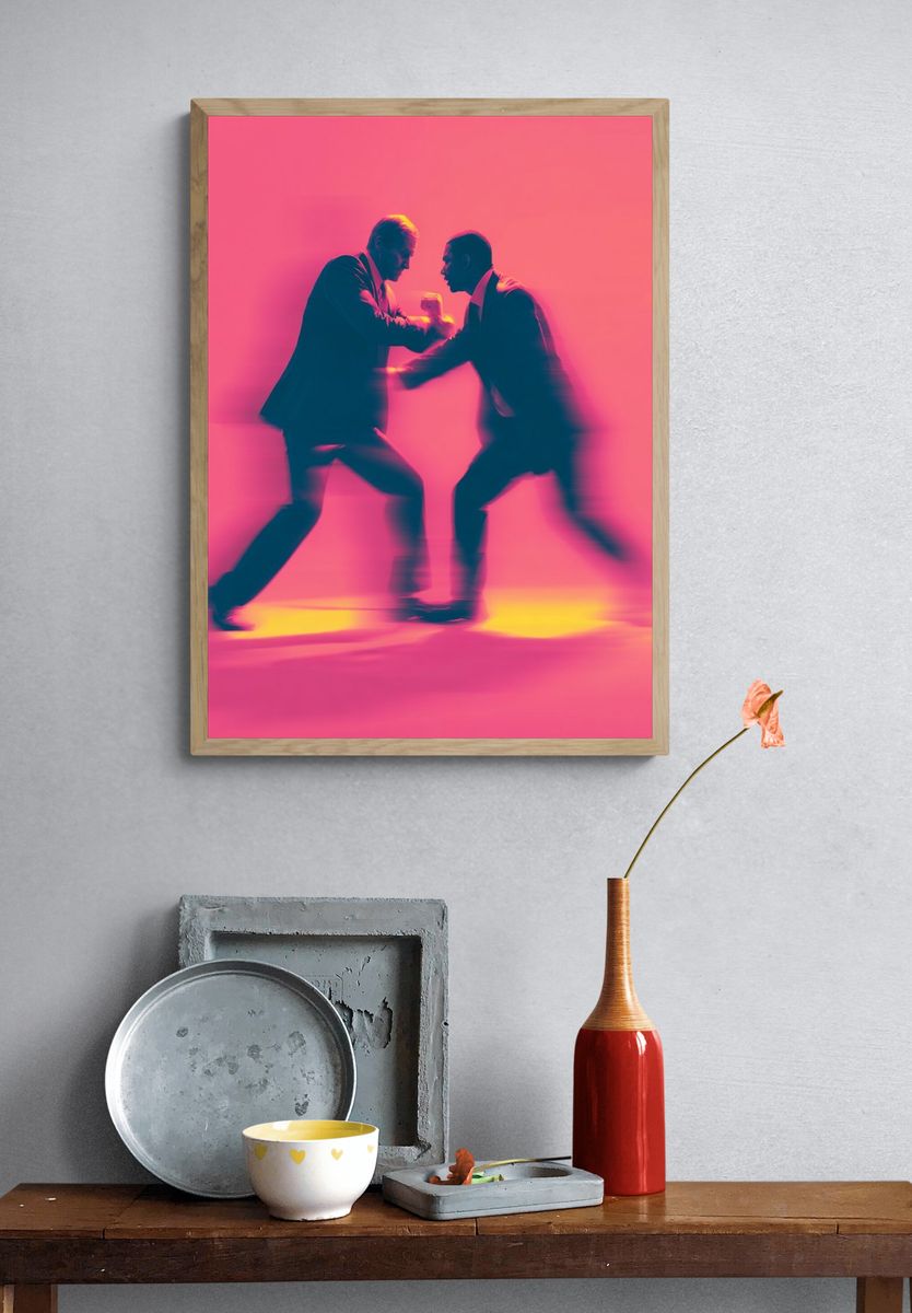 Neon Suit Duel Photography Poster. — room view 3