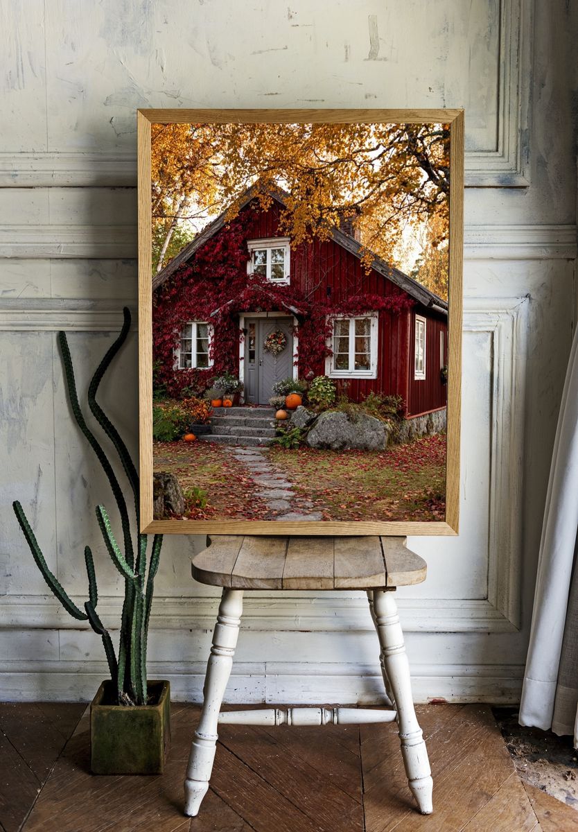 Autumn Cottage in the Woods Poster. — room view 1