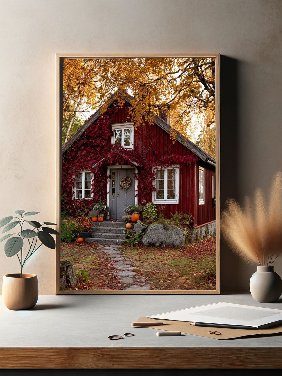 Autumn Cottage in the Woods Poster. — room view 2