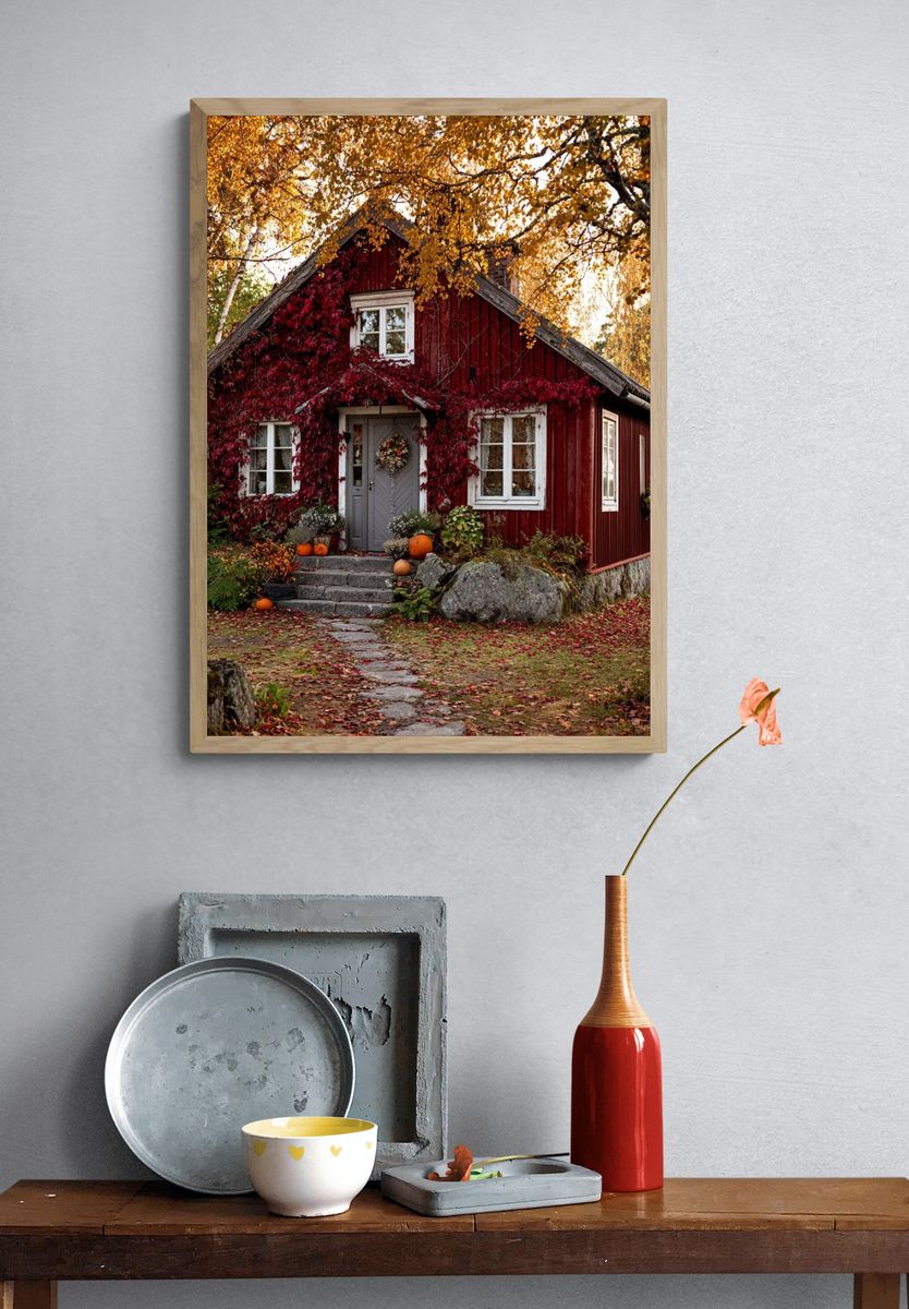 Autumn Cottage in the Woods Poster. — room view 3