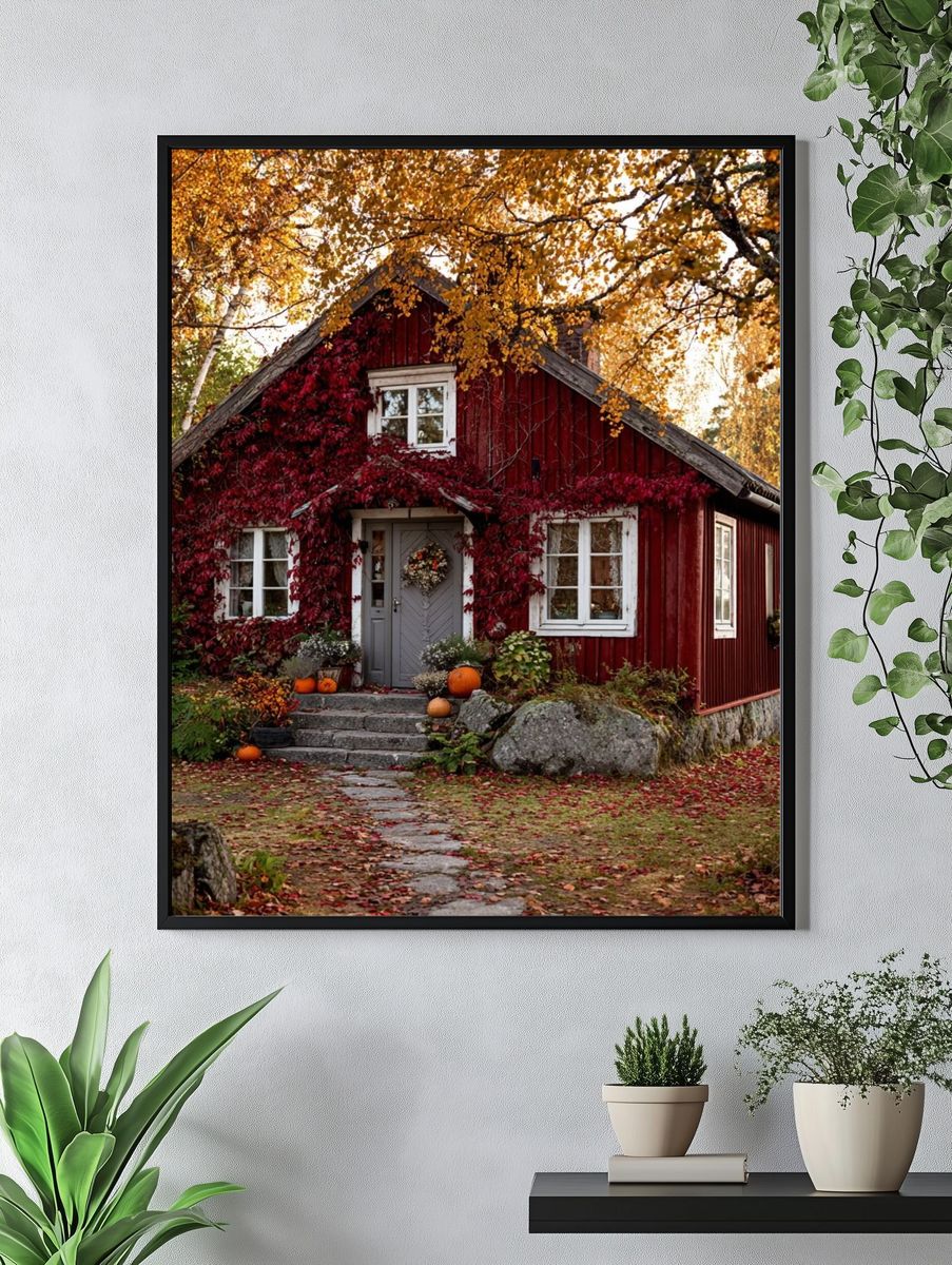 Autumn Cottage in the Woods Poster. — room view 4