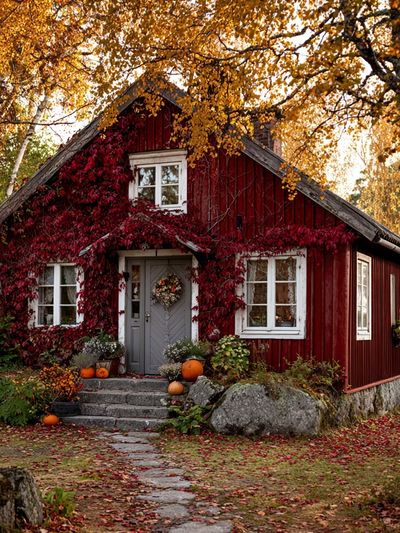 Autumn Cottage in the Woods Poster. poster print