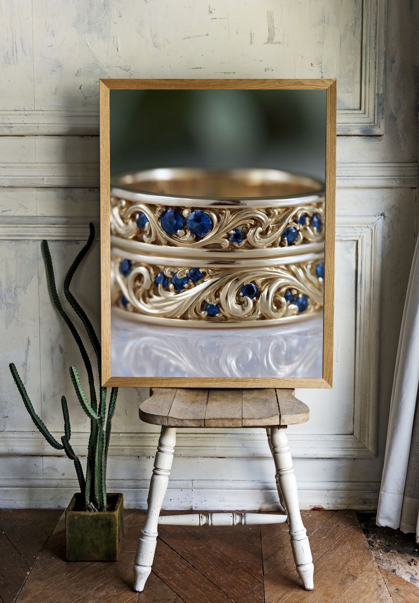 Ornate Sapphire Rings Photography Poster. — room view 1