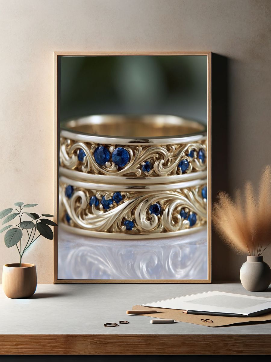 Ornate Sapphire Rings Photography Poster. — room view 2