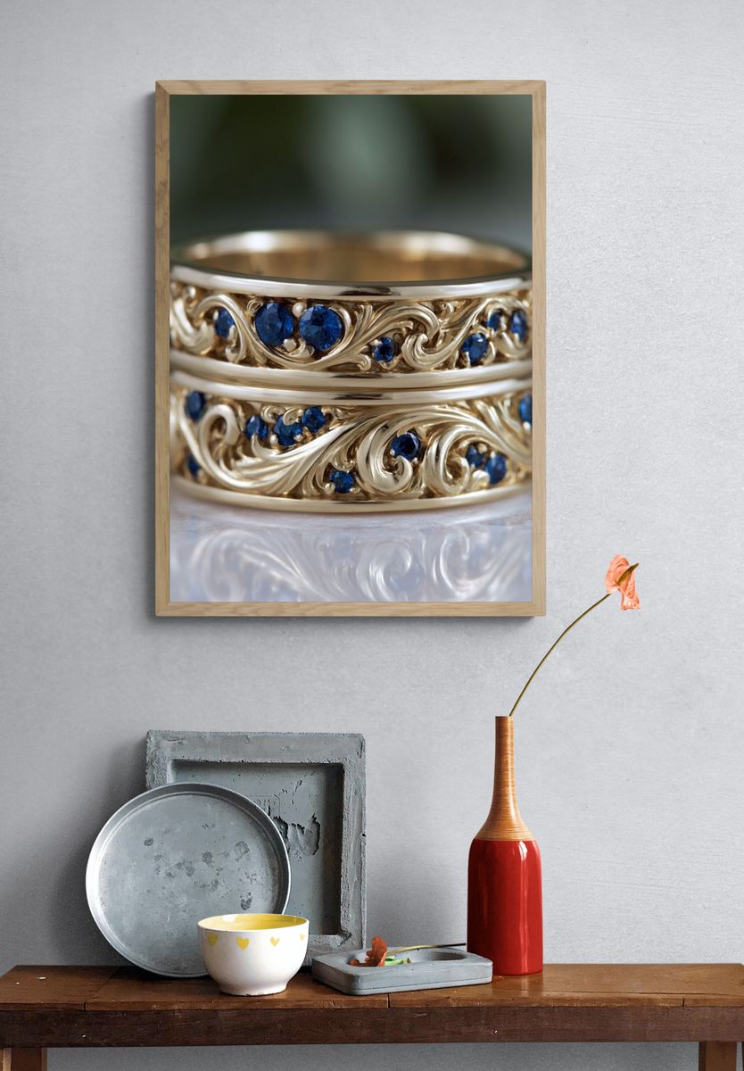 Ornate Sapphire Rings Photography Poster. — room view 3