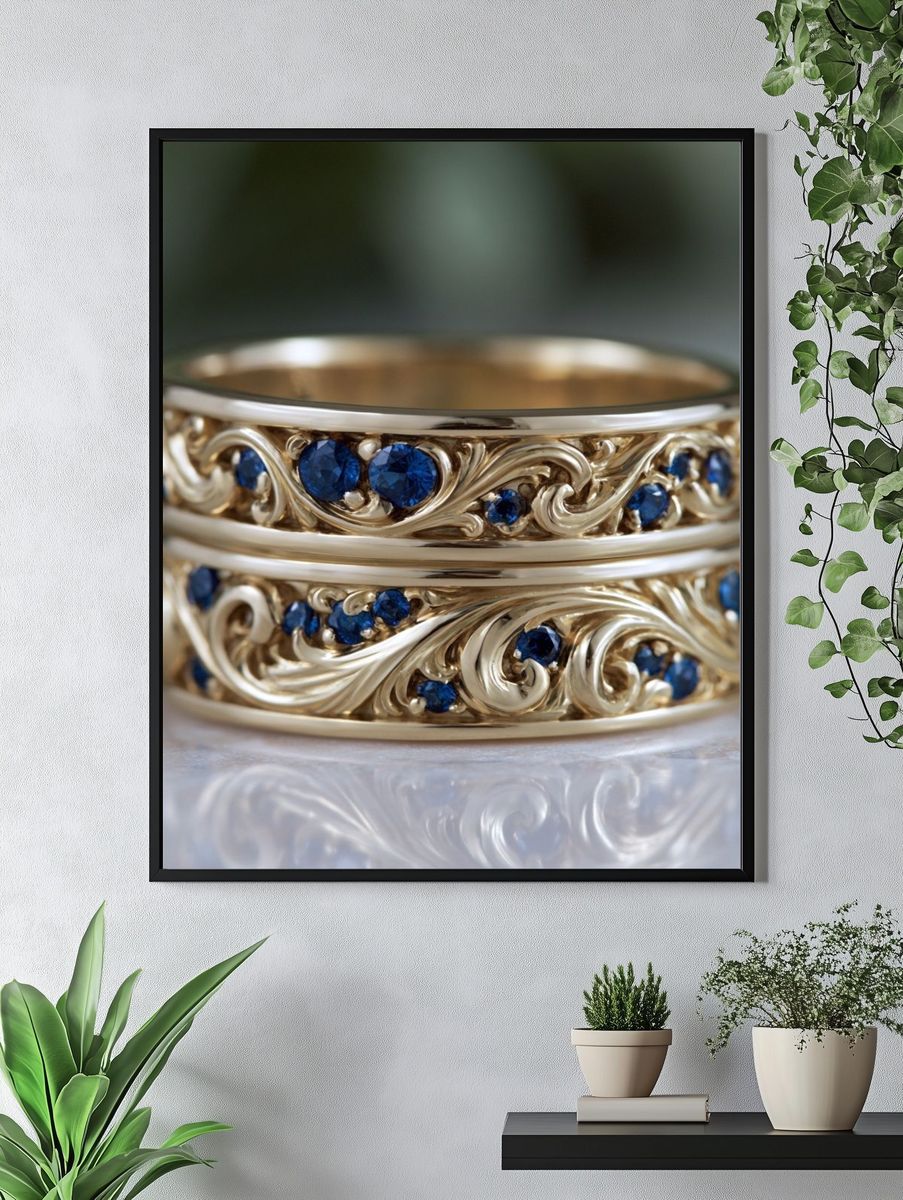 Ornate Sapphire Rings Photography Poster. — room view 4