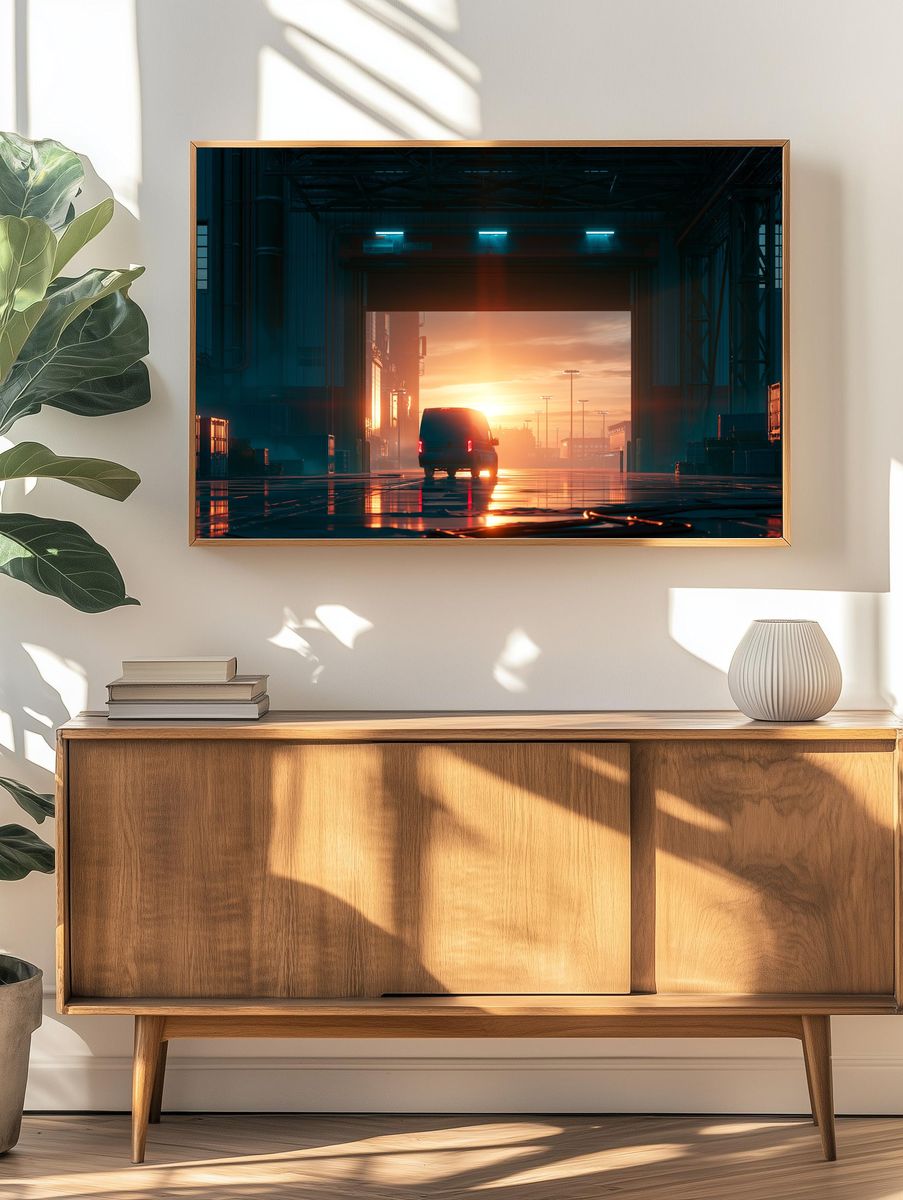 Industrial Sunset Van Photography Poster. — room view 3