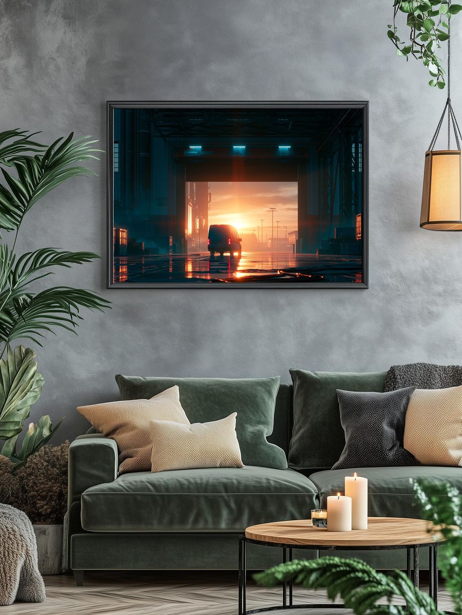 Industrial Sunset Van Photography Poster. — room view 4