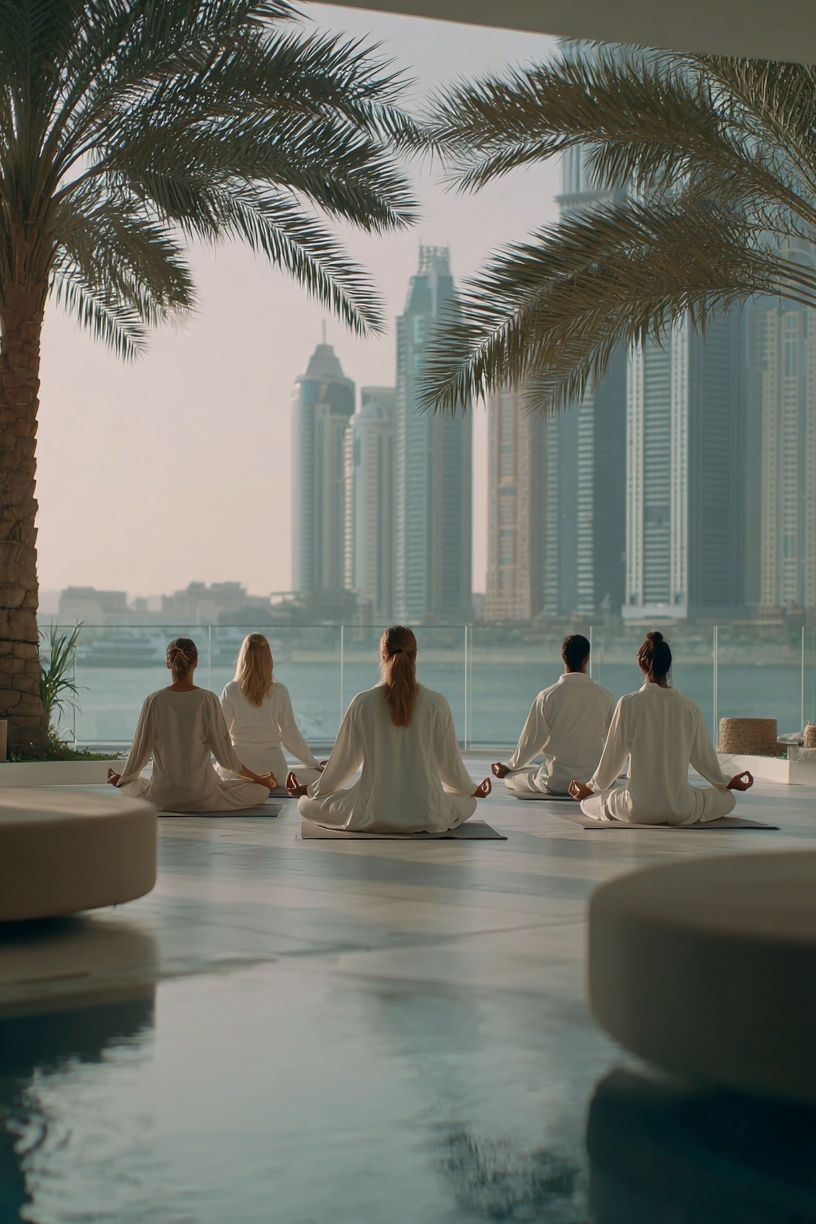 Dubai Waterfront Yoga Photography Poster. poster — photography art