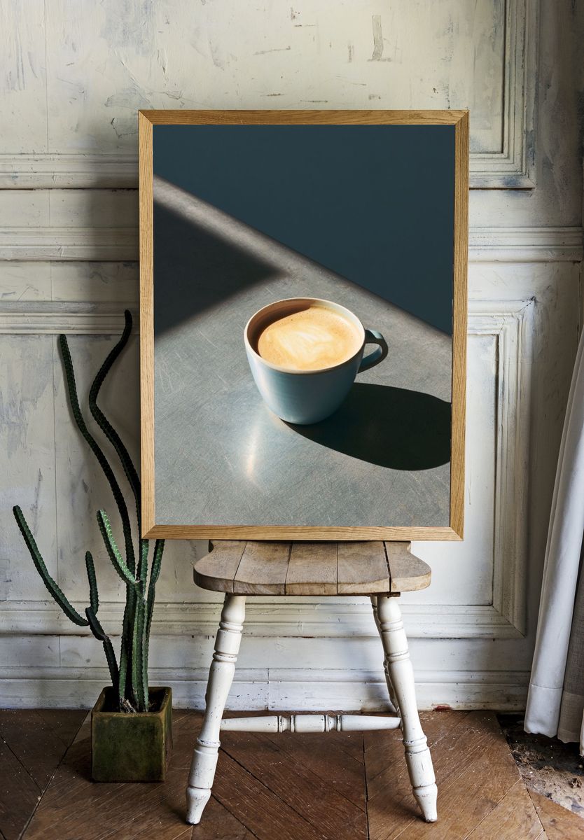 Sunlit Coffee Cup Photography Poster. room preview