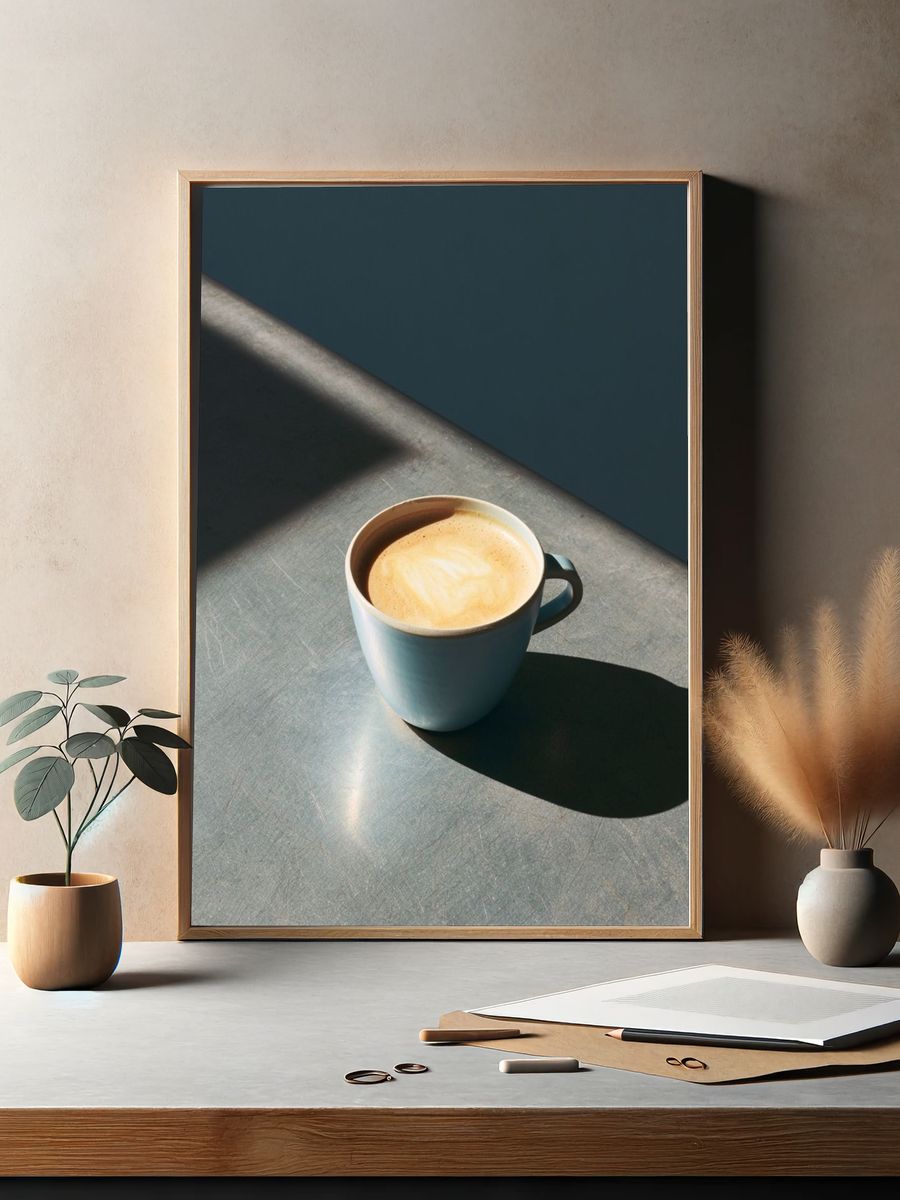 Sunlit Coffee Cup Photography Poster. — room view 2