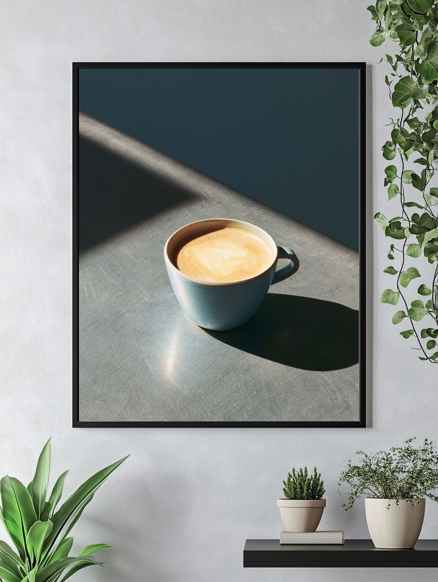 Sunlit Coffee Cup Photography Poster. — room view 4