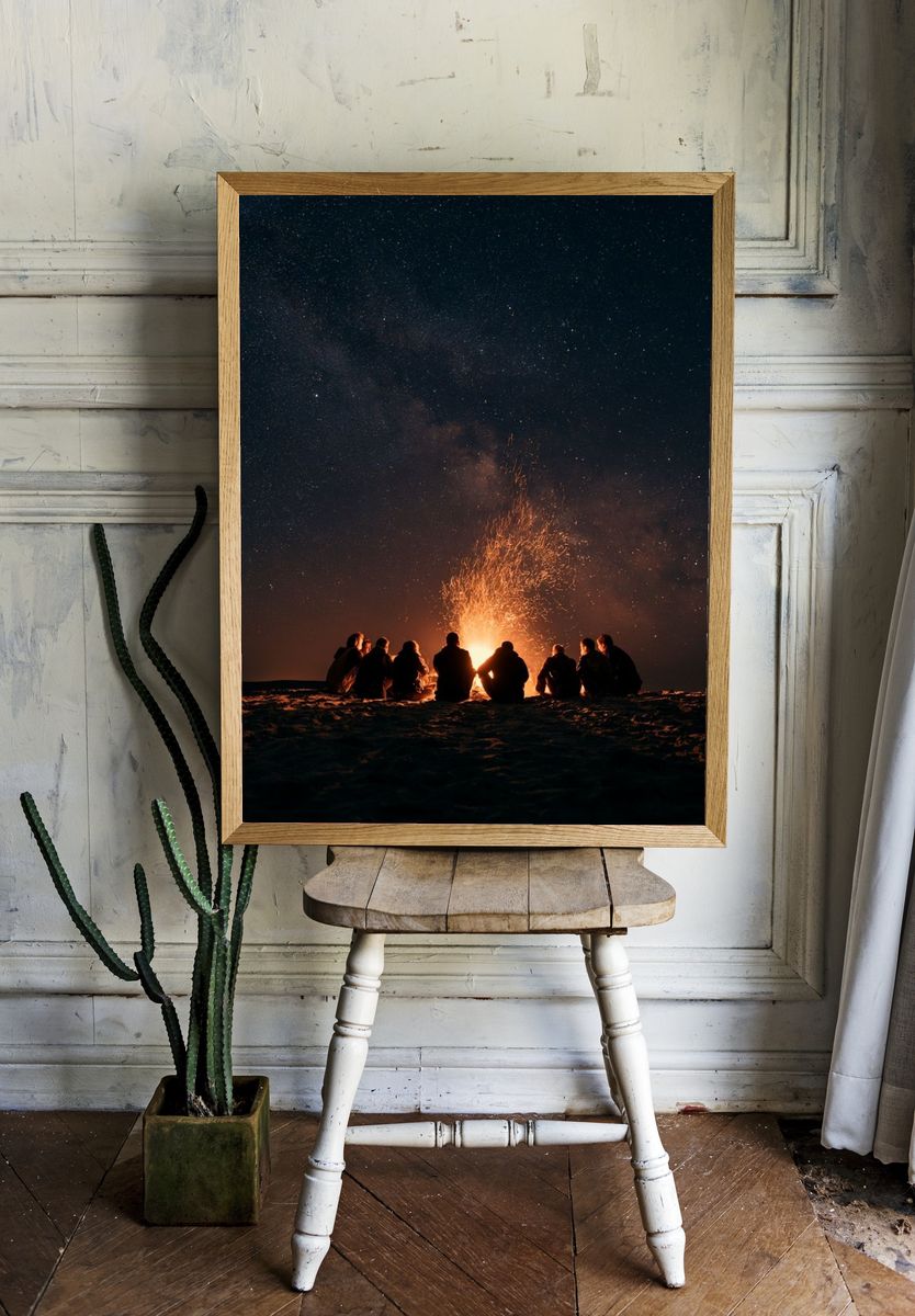 Campfire Under the Stars Photography Poster. — room view 1