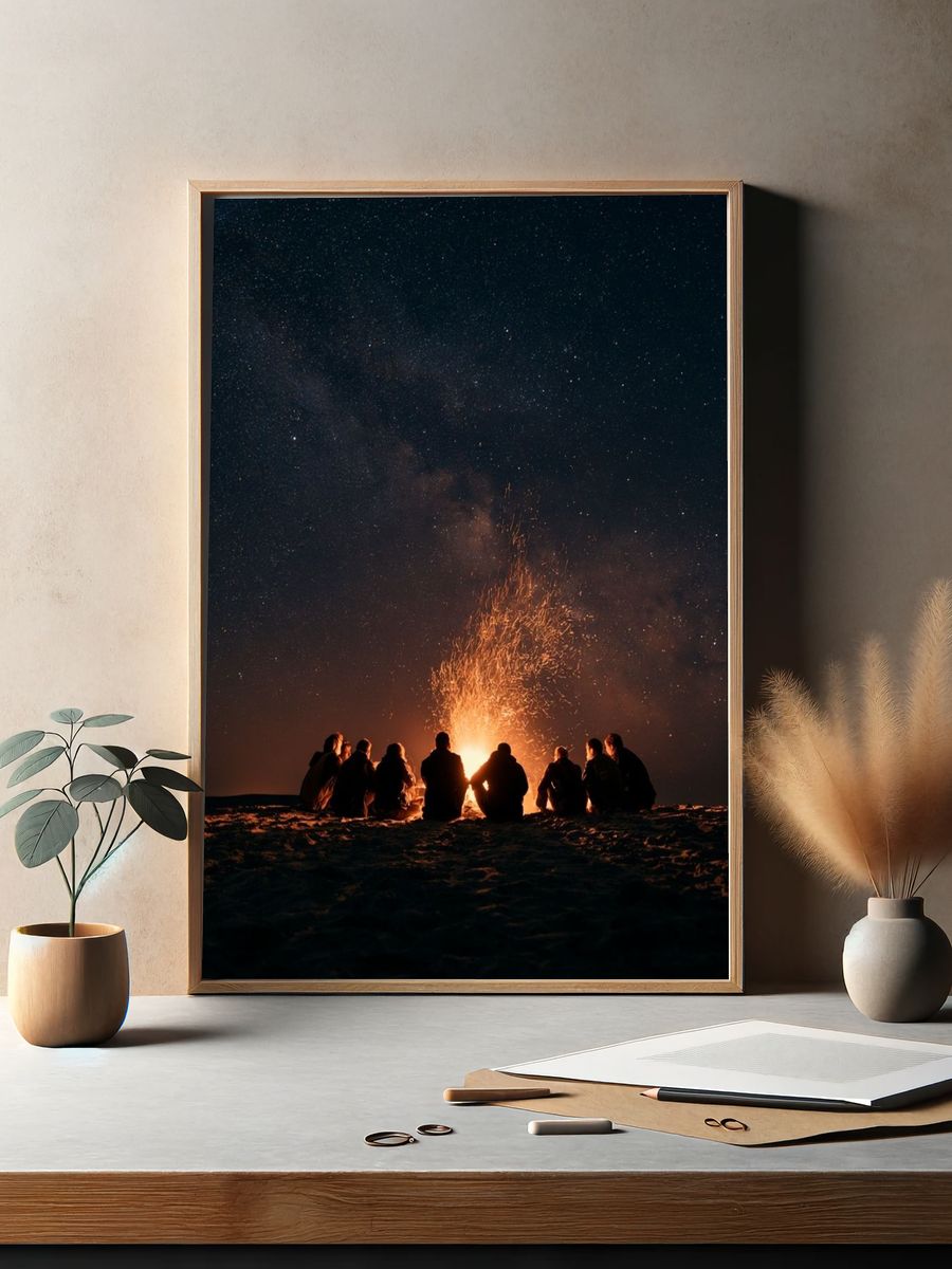 Campfire Under the Stars Photography Poster. — room view 2