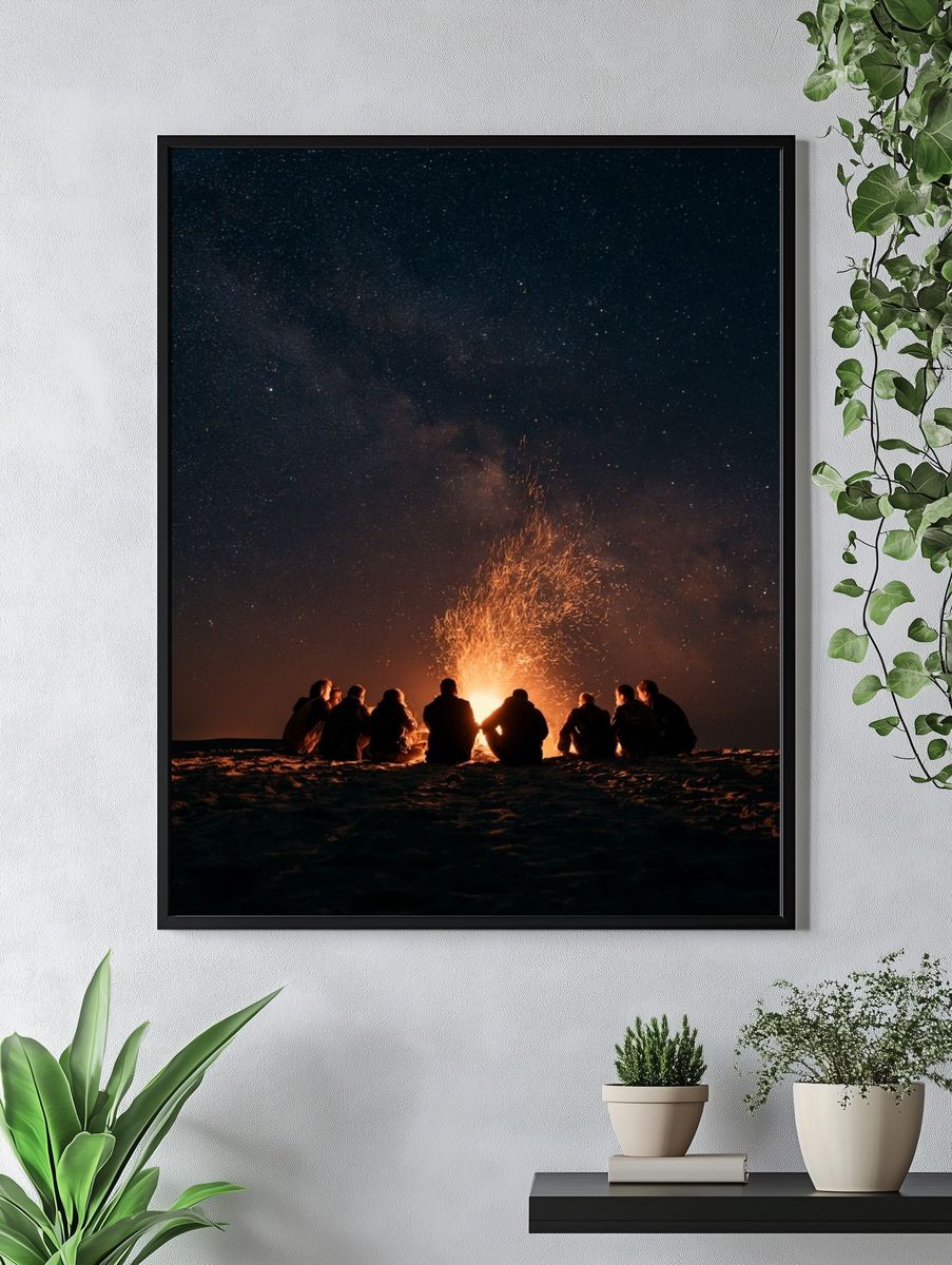 Campfire Under the Stars Photography Poster. — room view 4