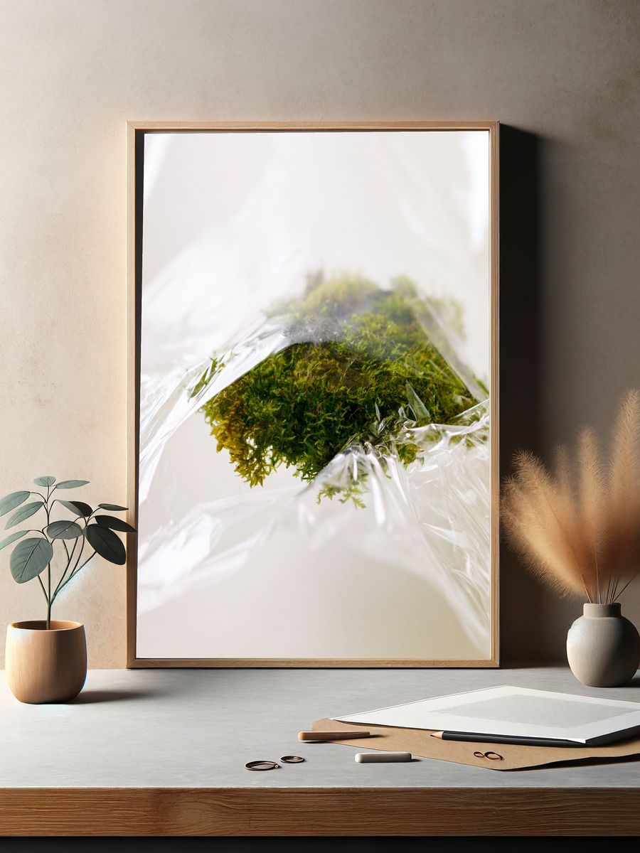 Moss in Plastic Wrap Photography Poster. — room view 2