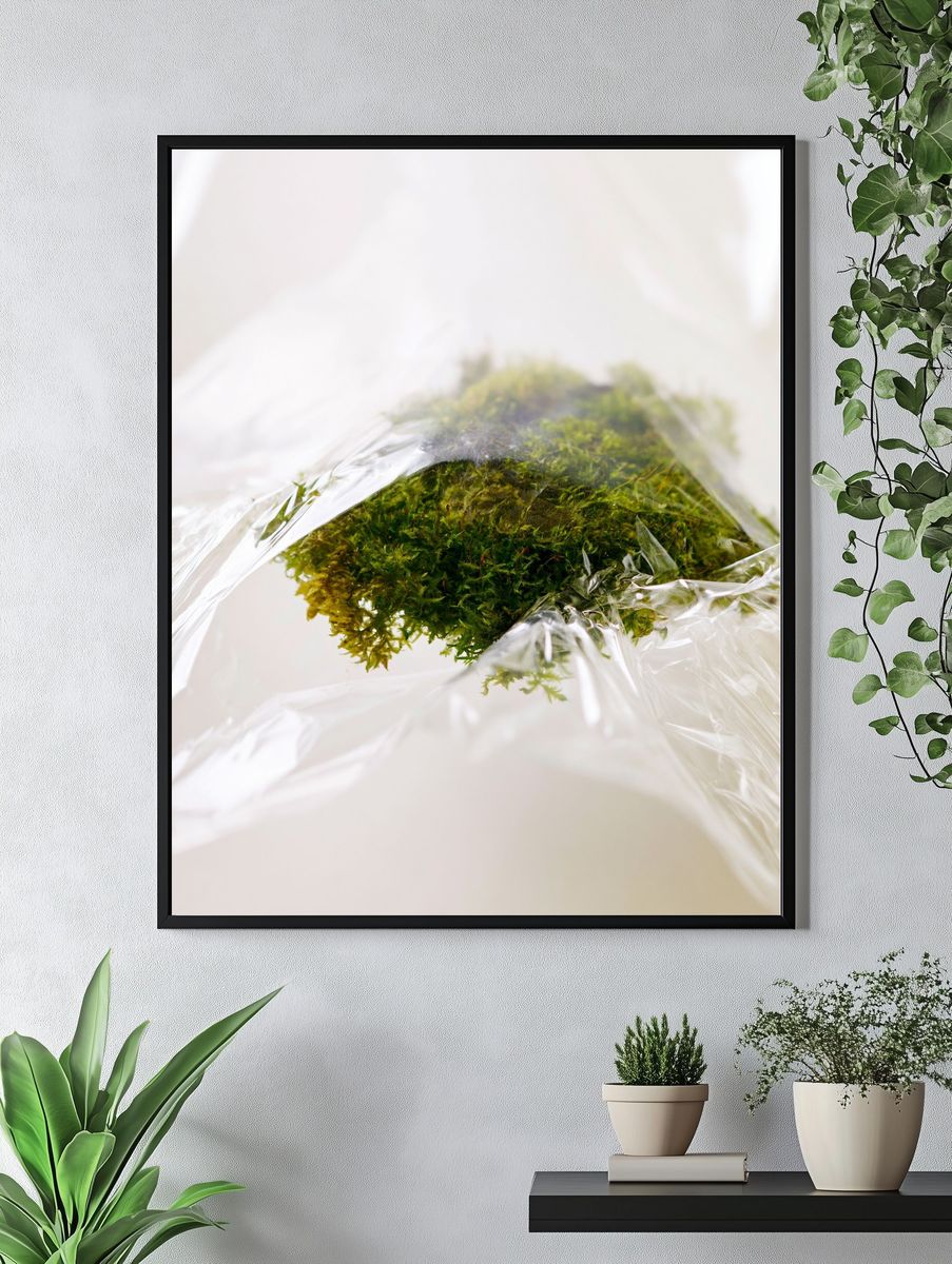Moss in Plastic Wrap Photography Poster. — room view 4