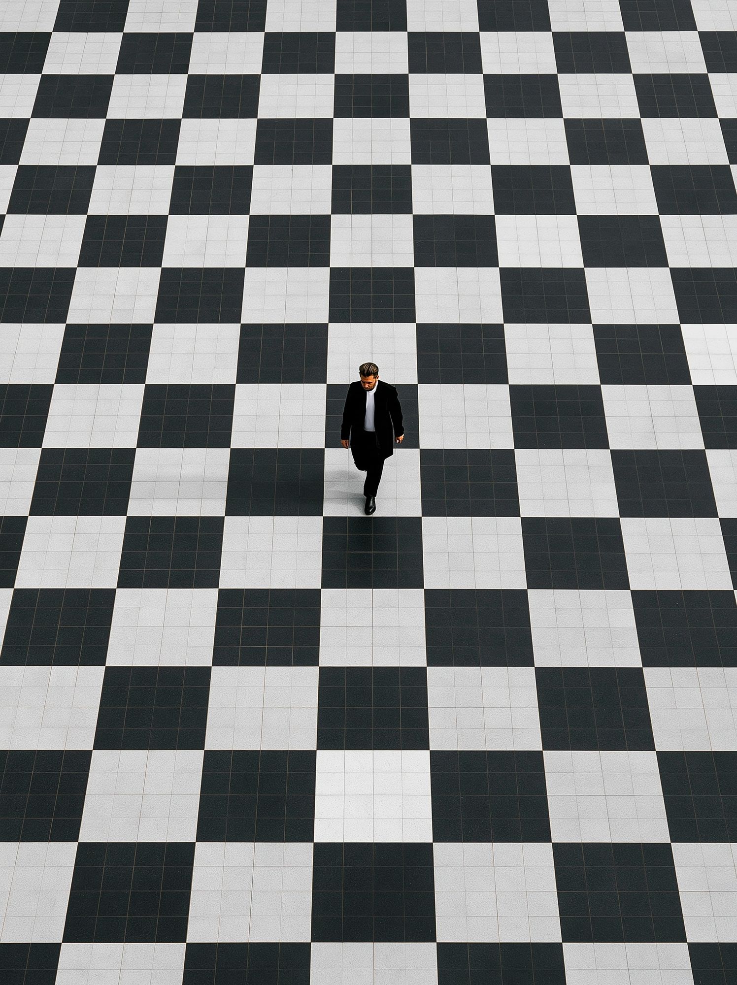 Solitary Walker Checkered Floor Poster. poster — photography art