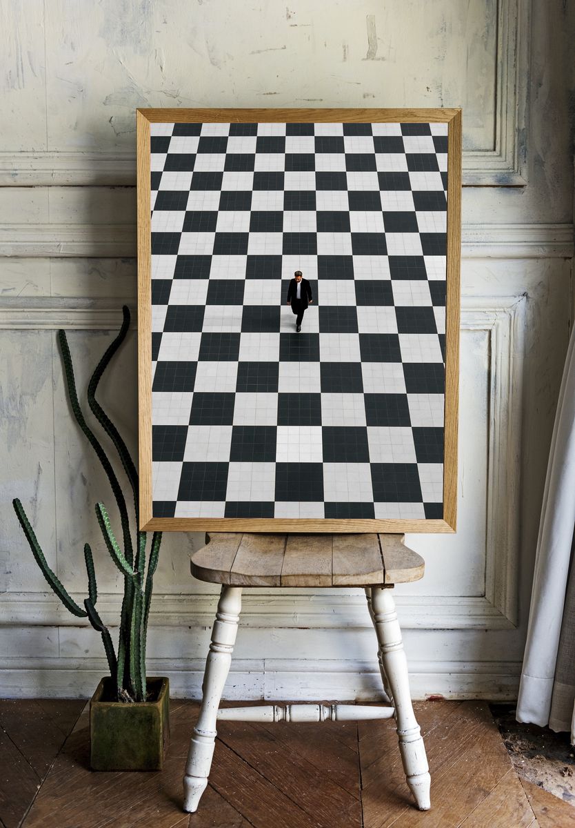 Solitary Walker Checkered Floor Poster. — room view 1