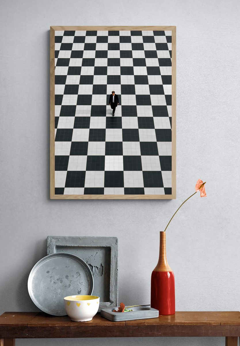 Solitary Walker Checkered Floor Poster. — room view 3
