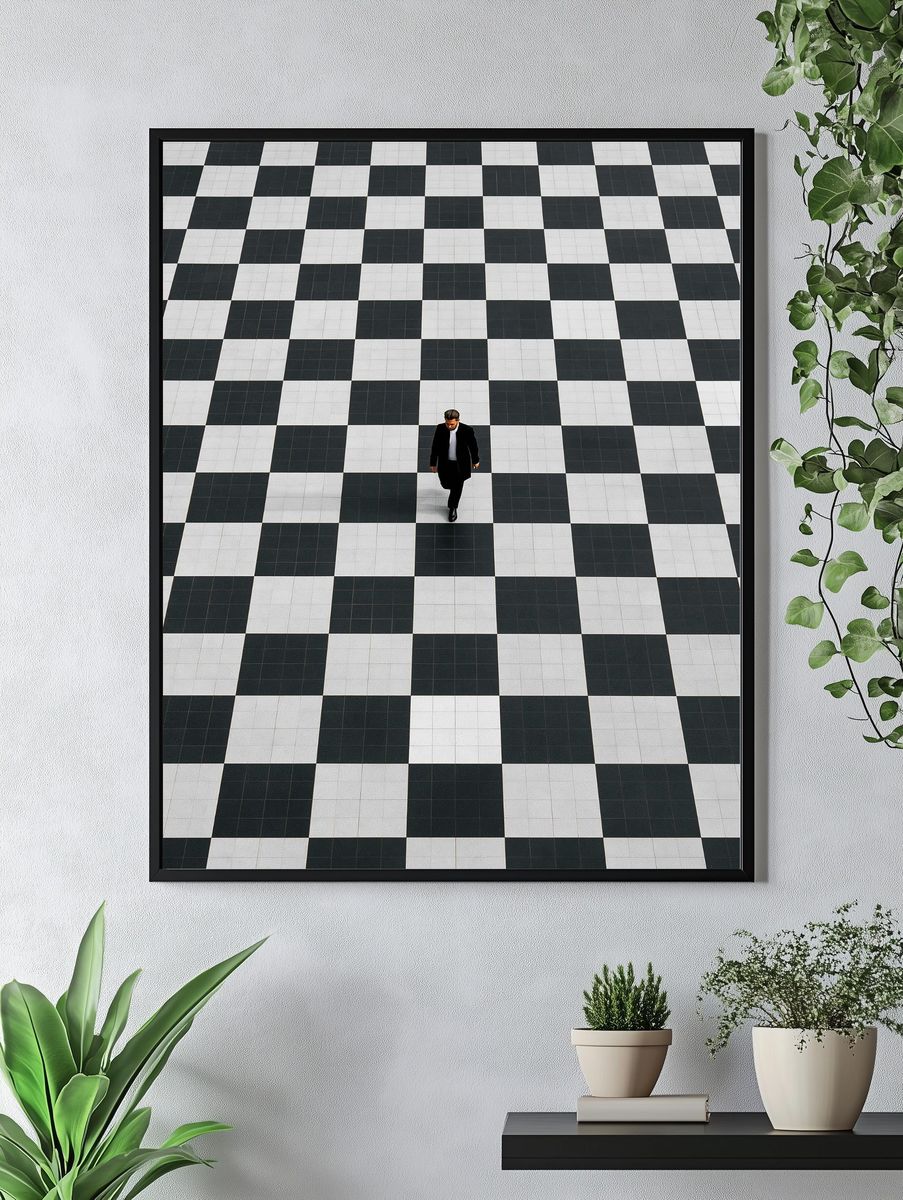 Solitary Walker Checkered Floor Poster. — room view 4