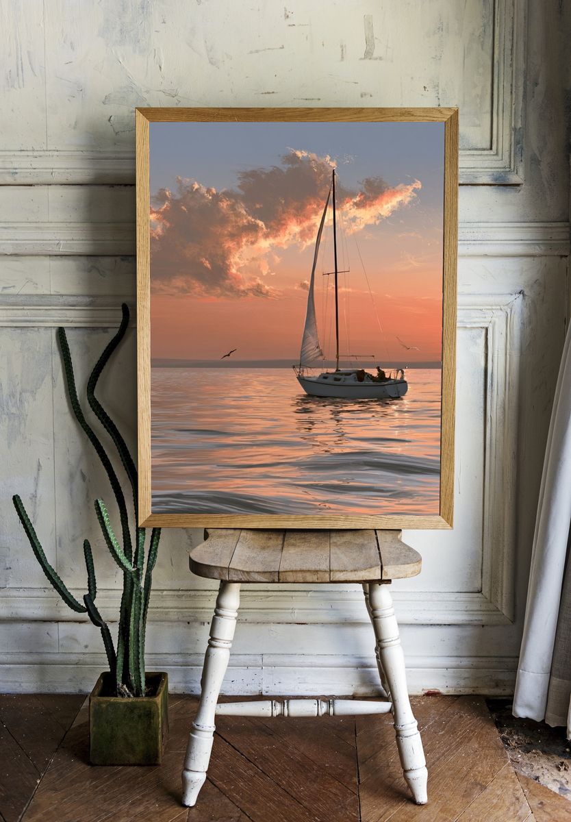 Sailboat Sunset Photography Poster. room preview