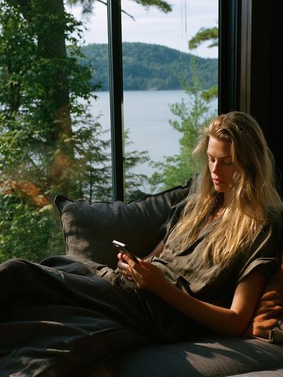 Lakeside Window Portrait Photography Poster. poster