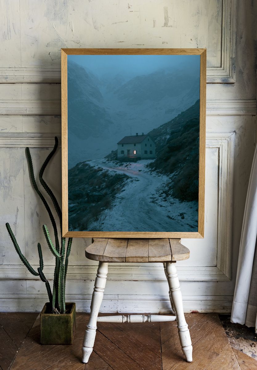 Misty Mountain Cabin Photography Poster. — room view 1