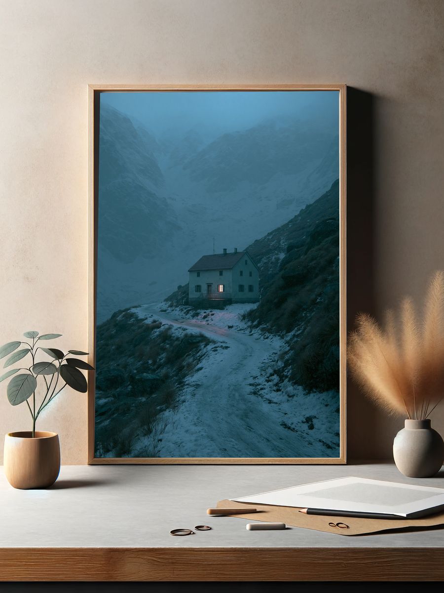Misty Mountain Cabin Photography Poster. — room view 2