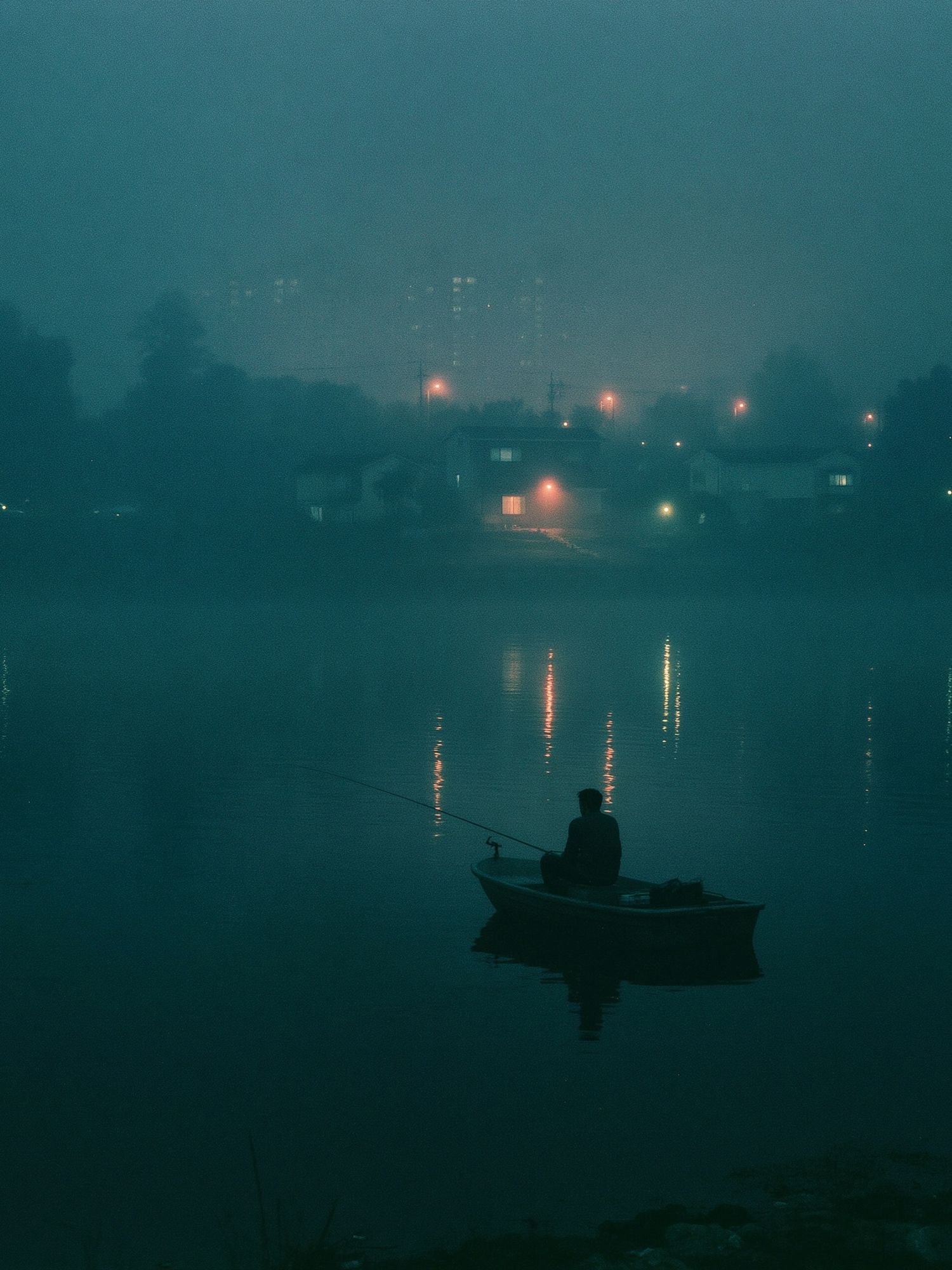 Foggy Fisherman at Dusk Poster. poster detail