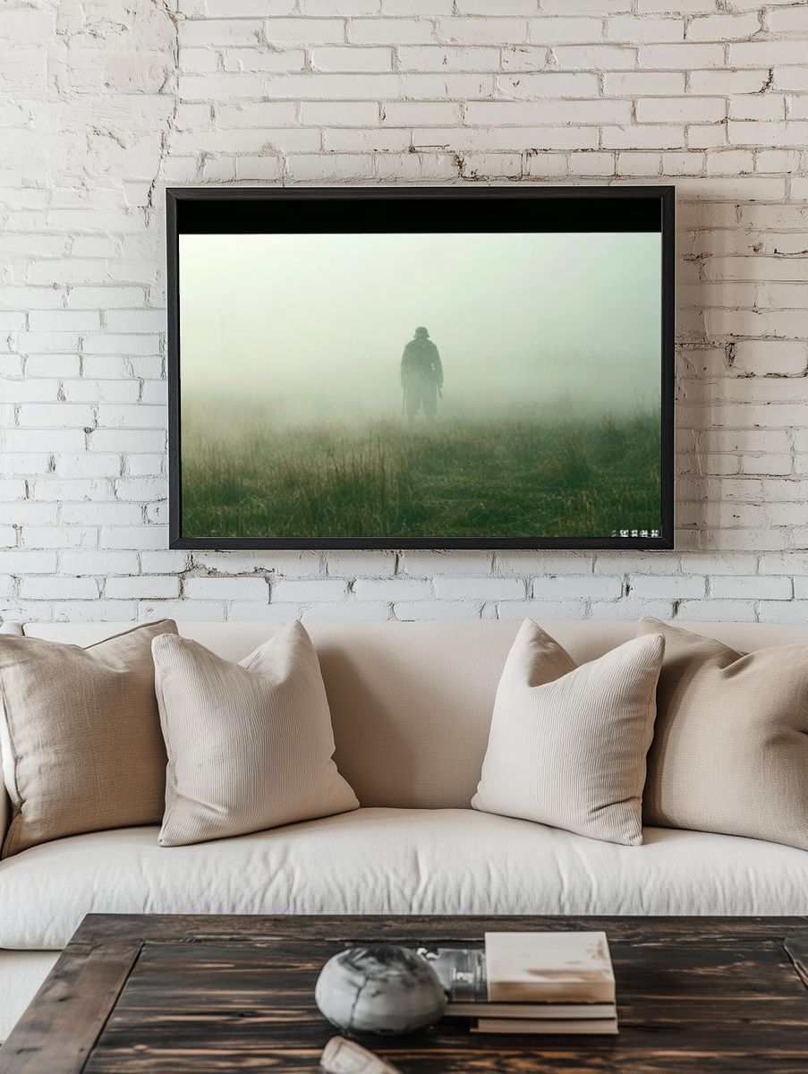 Foggy Lone Figure Photography Poster. room preview