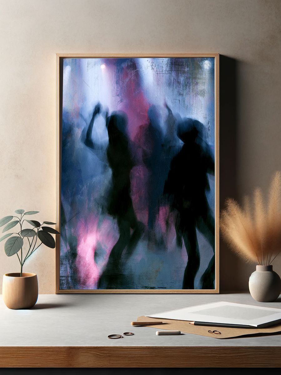 Neon Dance Silhouettes Photography Poster. — room view 2