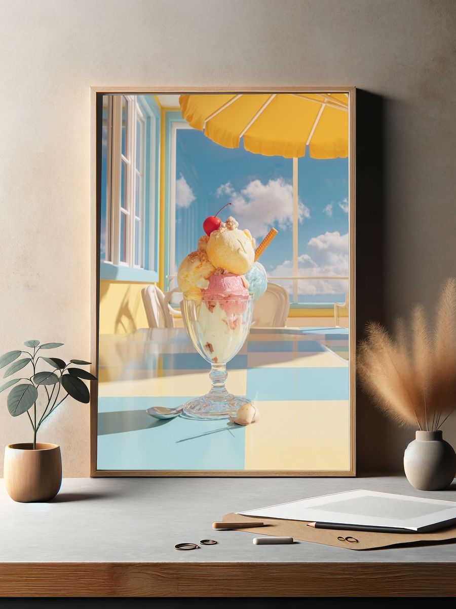 Pastel Ice Cream Sundae Photography Poster. — room view 2